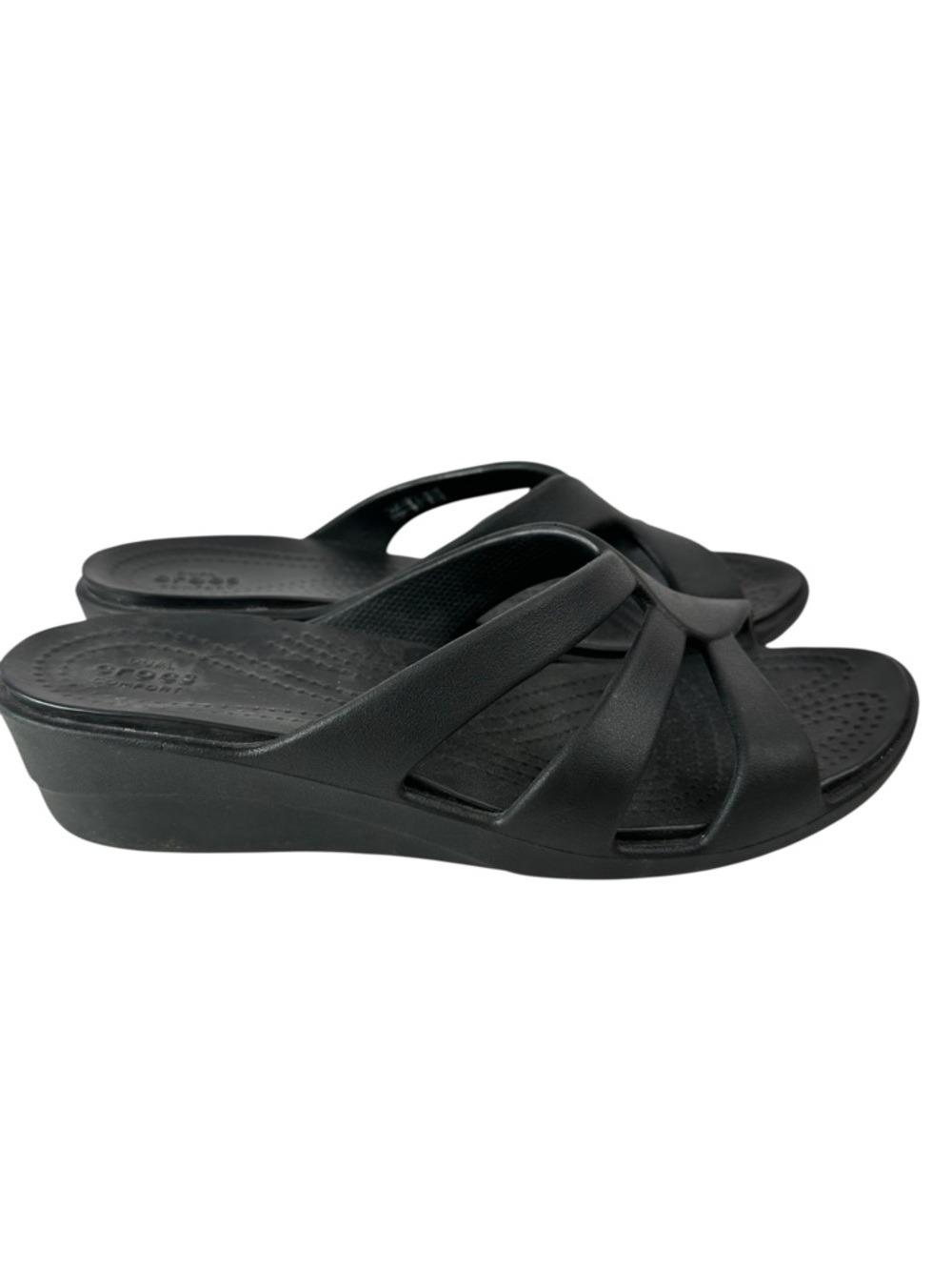 Crocs Sanrah Wedge Sandals Black Strappy Comfort Slides Lightweight Casual